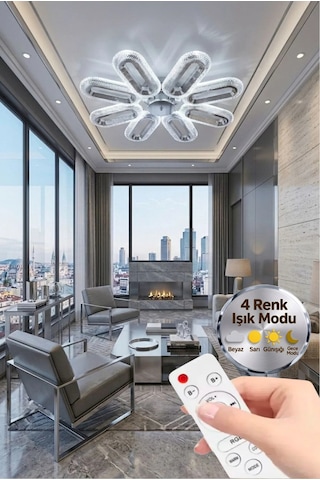 LumiaLighting Eclipse Model 8'li Kumandalı Gümüş 3 Renk Modu Ledli Tavana Sıfır Salon Mutfak Çocuk Yatak Odası Led Avize