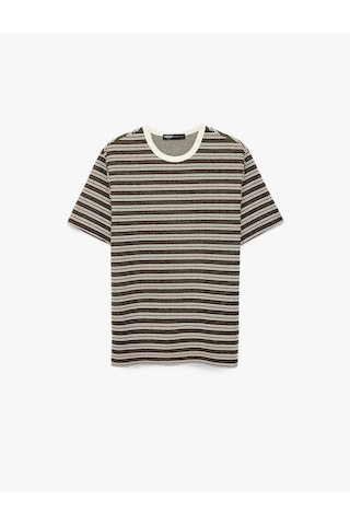 Koton Regular Fit Kısa Kollu Bisiklet Yaka Çizgili Tişört Kahverengi Çizgili 6sam10317mk
