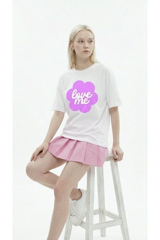 Hoxie Kadın Beyaz Oversize 'love Me' Baskılı Bisiklet Yaka T-shirt