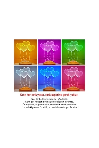 3D Led Lamba 3 Boyutlu Yeni Yıl Hediyesi Klasik Kalpler