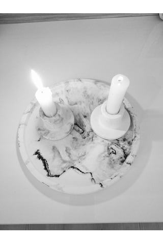 Marble Serisi Beton Tepsi Ve 2'li Mumluk,taki Tabağı,tütsülük Gri