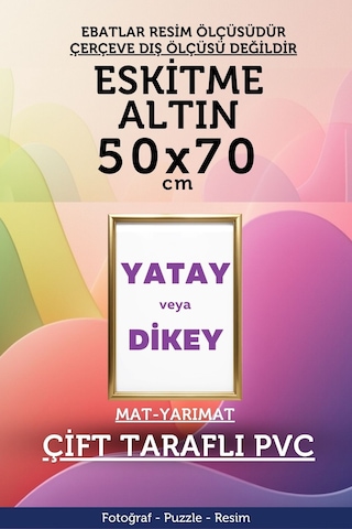 Altın-22mm-50x70 Cm Mat Pvc Li Camsız Fotoğraf 1000 Parça Puzzle Belge Çerçeve Yatay Dikey Asılabilme.