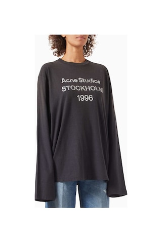Acne Studios 1996 Logo Baskılı Tişört - Pamuk Karışımı - Oversize Kesim & Yıpranmış Detaylar Siyah
