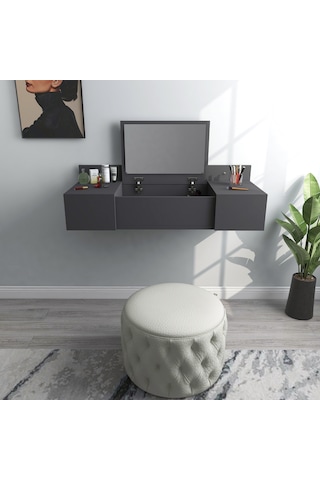 Arnetti Zakkum Aynalı 2 Raflı Dekoratif Makyaj Masası Antrasit