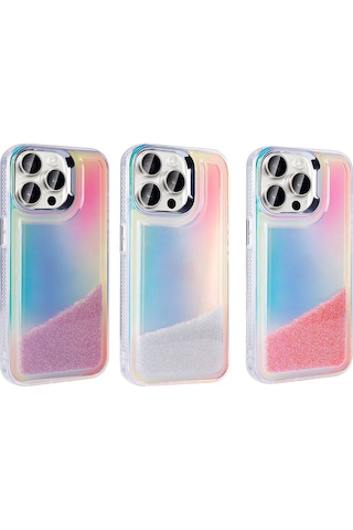Apple Uyumlu iPhone 15 Pro Max Kılıf Airbagli Renkli Arka Yüzey Boncuk Tasarımlı Tchs Kumul Kapak - Şeffaf Şeffaf