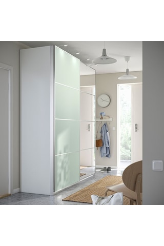 Sürgü Kapak, Açık Yeşil-aynalı Cam, 200x236 Cm Açık Ceviz