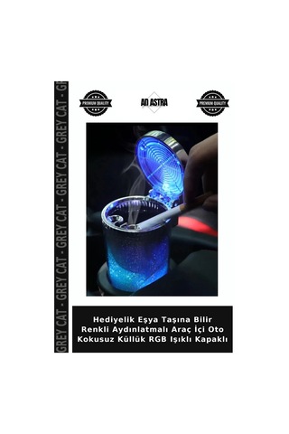 Hediyelik Eşya Taşına Bilir Renkli Aydınlatmalı Araç İçi Oto Kokusuz Küllük Rgb Işıklı Kapaklı