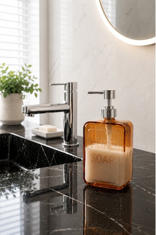 500 Ml Pure Cam Sıvı Sabunluk Şeffaf Banyo Mutfak Sabun Dispenseri 18,5 X 10 Cm Turuncu