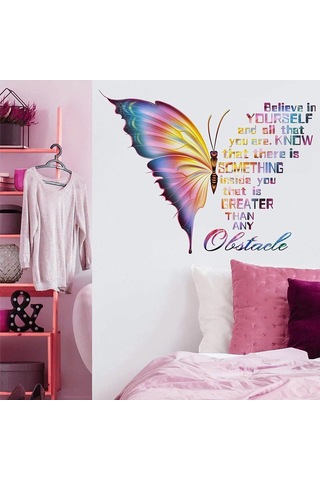 Büyük Renkli İlham Verici Duvar Çıkartmaları Alıntılar Vinil Kelebek Duvar Sanatı Çıkartmaları Motivasyonel Cümle Olumlu Açıklama Duvar Çıkartması Çok Renkli