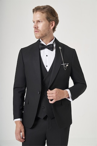 İmza Siyah Kırlangıç Yaka Düz Desen 6 Drop Slim Fit Yelekli Damatlık Takım Elbise 1001260206