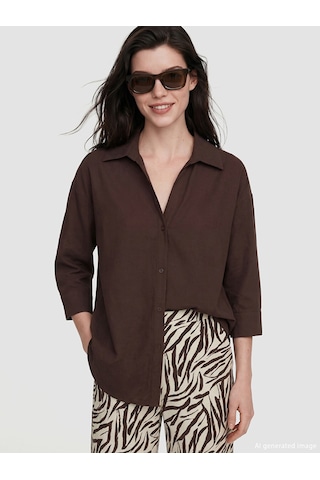 Lcw Comfort Kahverengi Oversize Kadın Gömlek