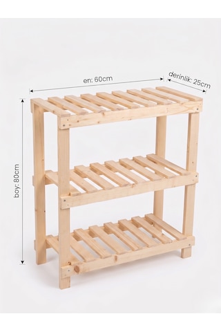 Nest Woodtr Doğal Ham Ahşap Üç Bölmeli Ayakkabılık Çok Amaçlı Raf Çiçek Standı Sehpa 80x60x25cm 1adet Ceviz