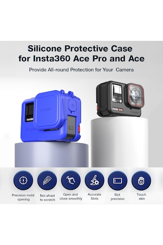 Ranyeek Amagisn Silikon Kamera Koruyucu Seti: Vücut Kılıfı + Lens Kapak + Askı, Insta360 Ace Uyumlu, Siyah