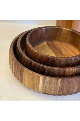 3'lü Akasya Kase Seti- 3lü Akasya Oyuklu Mien Curve Bowl Kase-akasya Derin Tabak Salata Çerezlik Kase Seti Kahve Tonları 3'lü Akasya Kase Seti- 3lü Akasya Oyuklu Mien Curve Bowl Kase-akasya Derin Tabak Salata Çerezlik Kase Seti Kahve Tonları