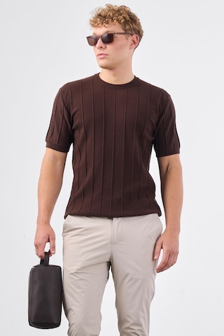 Dufy Kahve Fitilli Erkek Triko - Slim Fit Kahve