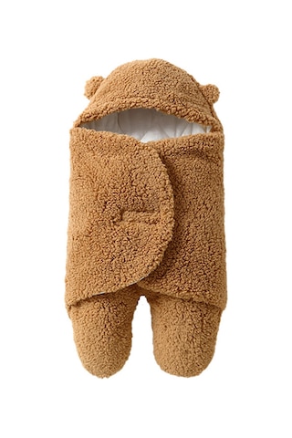 Neevoyu S 0-2 Aylık Bebekler İçin Koyu Krem Sherpa Dolgulu Ayak Bölmeli Yatak Bezi - Kışlık Kalın Kumaş Uyku Torbası Haki