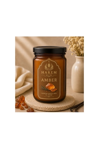 Amber Kokulu El Yapımı Kavanoz Mum 150 Gr Beyaz