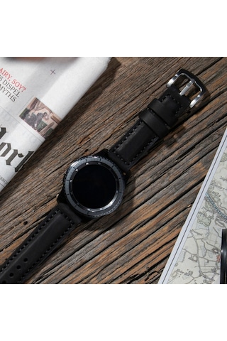 Vagave Samsung Uyumlu Watch 5 - Watch 4 - Watch 3 Deri Kordon- Siyah