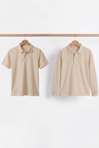Nacar Store Unisex Çocuk Uzun Ve Kısa Kollu Polo Yaka Okul Tişörtü 2'li Set Bej