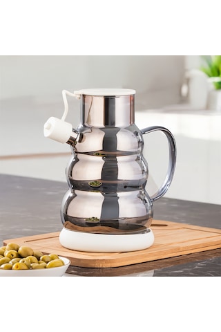 Porsima 3617-2 Kapaklı Borosilikat Cam Yağlık Sirkelik Yağdanlık 1000ml Beyaz Beyaz