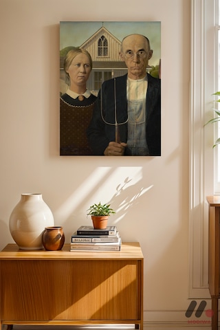 Grant Wood American Gothic, Çerçevesiz Yüksek Kalite Duvar Afişi - Sanatsever Hediyesi