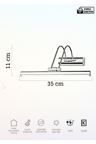 Karen Banyo 35 Cm Siyah Kasa Gün Işığı, Elektrikli Banyo Ayna Tablo Aydınlatma Flüt Kuğu Led Aplik Krom