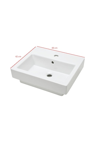 Ece Banyo - Sekura Tezgah Üstü Kare Lavabo 48 Cm Beyaz - 7102