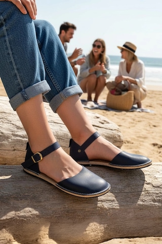 Bodhi Handcraft Kadın Barefoot Hakiki Deri Minimalist Günlük Sandalet El İmalatı Lacivert