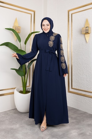 Nevayla Moda Sol Tarafı İnci Detaylı Ferace - Lacivert / F0140 Lacivert
