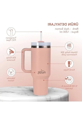 1200 Ml Kapasiteye Sahip Termos Mug, 3 Kademeli Kapak Sistemi Açık Beyaz