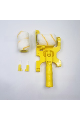 Aubyhe Sınır Olmayan Fincanlı Boya Fırçası - Çok Fonksiyonlu Duvar Renklendirme Aleti Sarı Uzun Saplı Set: 1 Fırça + 2 Rulo + 2 Tüyler