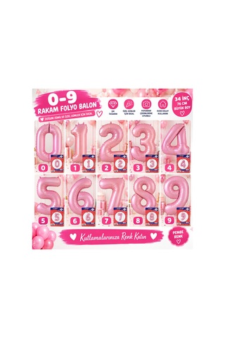 Pembe Rakam Folyo Balon 0-9 76 Cm Doğum Günü Parti Süsü Pembe6