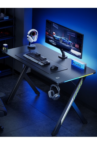 Rgb Işıklı Oyuncu Masası 120x60 Cm Kulaklık Ve Bardaklık