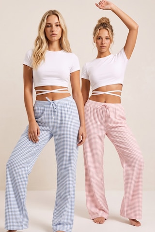 Siyah İnci 2'li Fiyonk Desenli Yumuşak Tuşe Kışlık Örme Tek Alt Pijama Altı 8074 Pembe Mavi Ekose
