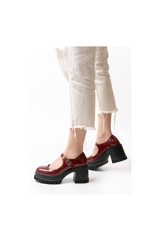 Asmi Shoes Tek Baletli Neon 8 Cm Topuklu Platformlu Loafer Ayakkabı Bordo Rugan Krem