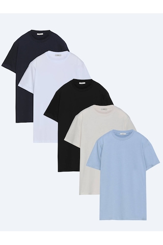 Kip Çok Renkli 1 Düz %100 Pamuk T-shirt Renkli