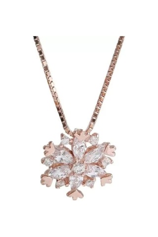 925ayar Zirkon Taşlı Kar Tanesi Rose Renk Kolye