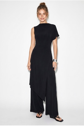 Shade Kadın Asimetrik Kesim Bluz Beli Lastikli Cep Detaylı Bol Pantolon Takım 1089 60286250 - Siyah