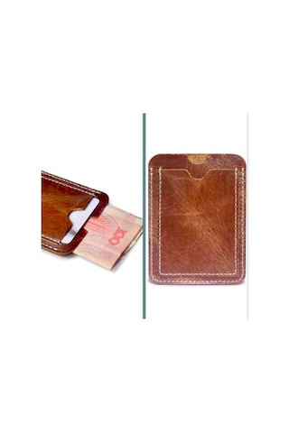 Omeniv Deri El Yapım Vintage Tarz Para Kredi Kartı Cüzdanı Cüzdan Kahverengi