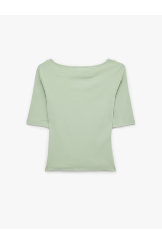 Koton Slim Fit Pamuklu Kayık Yuvarlak Yaka Yarım Kollu Tişört Mınt 6sak50012ek Mint