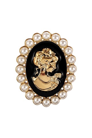 Vintage Şık Viktorya Dönemi Bayan Güzelliği Cameo Kristal Broşlu Altın Rengi