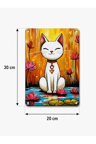 Upeka Kedi Temalı Şık Modern Tasarım Dekorasyon Metal Duvar Tablo 30cmx20cm