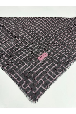 Eripek Desenli Flamalı Keten Eşarp- 06112 Siyah-pembe