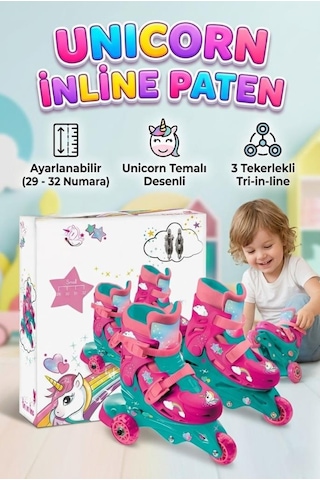 Unicorn Temalı 3 Tekerlekli Tri-inline Alıştırma Pateni - Ayarlanabilir Çocuk Pateni