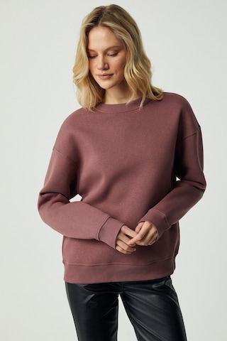 VANELTINA Kadın Organik Pamuklu Yumuşacık İçi Polarlı Yuvarlak yakalı Mürdüm Sweatshirt