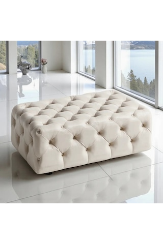 Smarto Relax Puf Guarda Ayaksız Kapitoneli Dekoratif 80x40x45 Cm Ekru Ekru