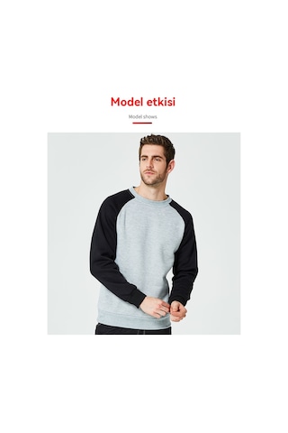 Erkek İlkbahar Ve Sonbahar Renk Bloklu Yuvarlak Yakalı Uzun Kollu Sweatshirt Açık Gri