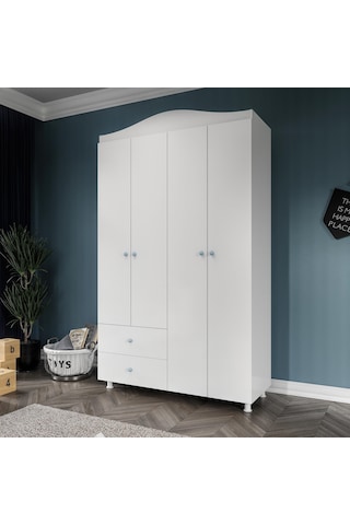 Angel Mavi Kulplu 5 Bölmeli 2 Çekmeceli Gardrop