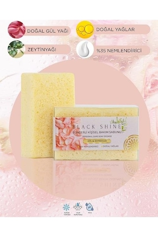 Black Shine Bs Doğal Gül Ve Zeytinyağı %35 Nemlendiricili Süngerli Sabun 100 G