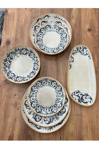 8 Parça Viento Gourmet Flat Plate Vintage Sunum Set Desenli Servis & Yemek Tabağı Seti Çok renkli